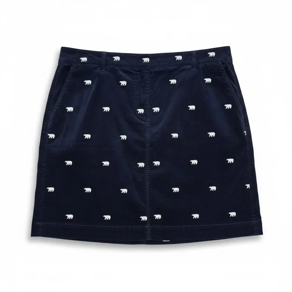NEW Talbots 14 Navy Blue Embroidered Polar Bear Pencil Skirt Preppy Velvet